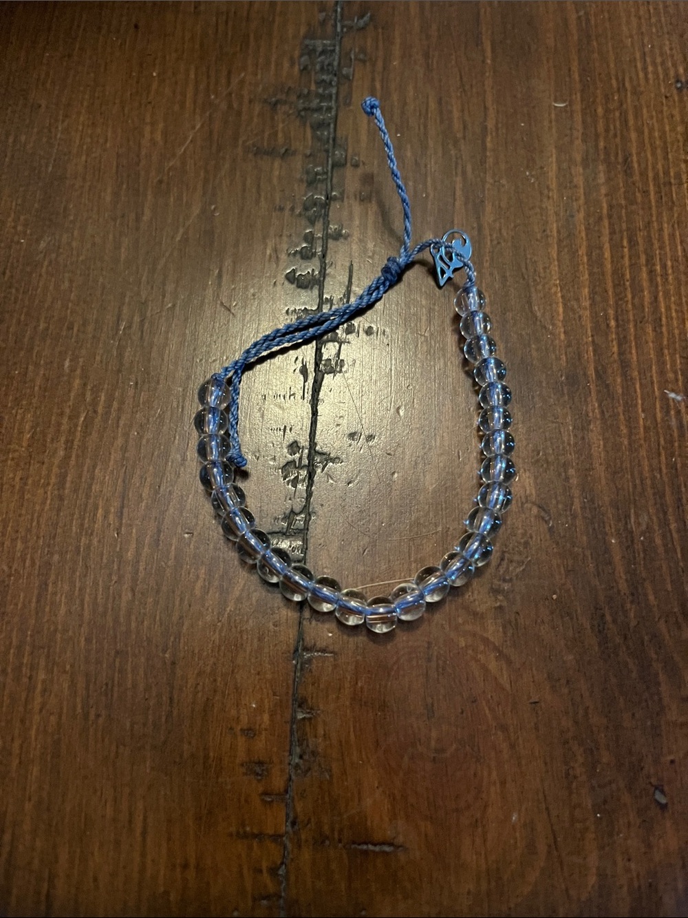 Clear Beaded Double Strand Bracelet with Blue Cord 1865